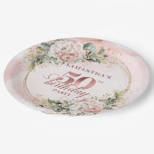 Assiettes En Carton Elegant Rose Gold Peonies 50th Birthday Party Plat (Angle)