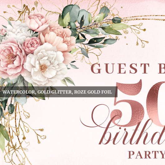 Assiettes En Carton Elegant Rose Gold Peonies 50th Birthday Party Plat