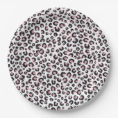 Assiettes En Carton Élégant Rose Léopard Noir Motif (Devant)