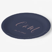 Assiettes En Carton Élégant Rose Monogram Mariage de marine (Angle)