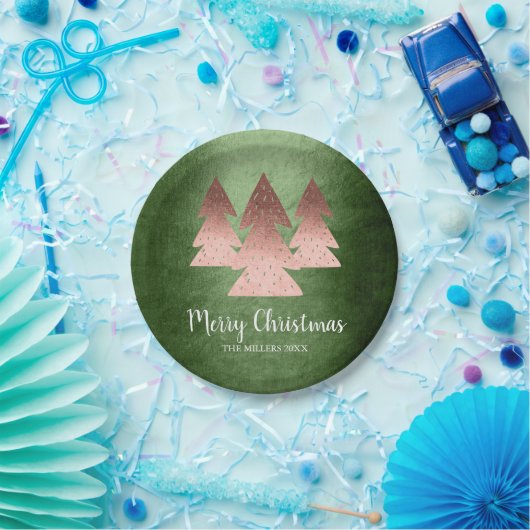 Assiettes En Carton Elégant rose or & vert Joyeux sapin de Noël (Fête)