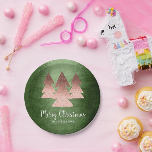 Assiettes En Carton Elégant rose or & vert Joyeux sapin de Noël (Fête)