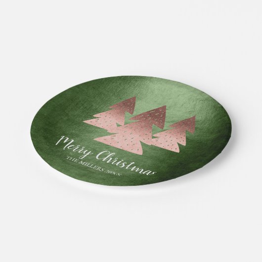 Assiettes En Carton Elégant rose or & vert Joyeux sapin de Noël (Angle)