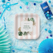 Assiettes En Carton Elégant rose rayures tropicale girly nuptiale douc (Fête)
