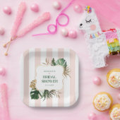 Assiettes En Carton Elégant rose rayures tropicale girly nuptiale douc (Fête)
