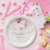 Assiettes En Carton Elégant rose rose Aquarelle Floral Script Mariage (Fête)