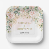 Assiettes En Carton Élégant rose rose clair vert et mariage or (Recto)