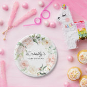 Assiettes En Carton Élégant rose rose florale 100e anniversaire (Fête)