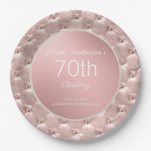 Assiettes En Carton Elégant Rose Rose Gold 70e anniversaire (Devant)