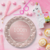 Assiettes En Carton Elégant Rose Rose Or 100e anniversaire (Fête)