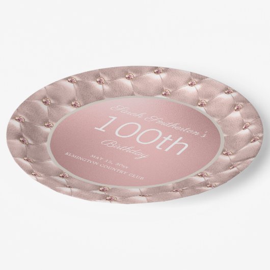 Assiettes En Carton Elégant Rose Rose Or 100e anniversaire (Angle)