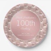 Assiettes En Carton Elégant Rose Rose Or 100e anniversaire (Devant)