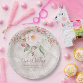 Assiettes En Carton Elégant rose rose Peony Floral Marbre Mariage (Fête)