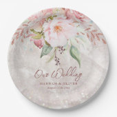 Assiettes En Carton Elégant rose rose Peony Floral Marbre Mariage (Devant)