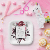 Assiettes En Carton Élégant rose rose rose gris foncé Feuille Mariage (Fête)