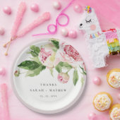 Assiettes En Carton Elégant rose vert pivoine Floral Merci Mariage (Fête)