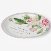 Assiettes En Carton Elégant rose vert pivoine Floral Merci Mariage (Angle)