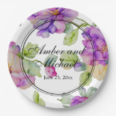 Assiettes En Carton Elégant rose violet aquarelle Mariage floral (Devant)