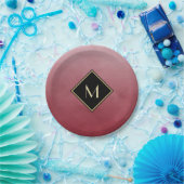 Assiettes En Carton Élégant Rouge Brossé Avec Monogramme Or Simple (Fête)