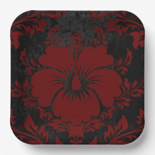 Assiettes En Carton Élégant rouge damassé Noël personnalisé Plaques en