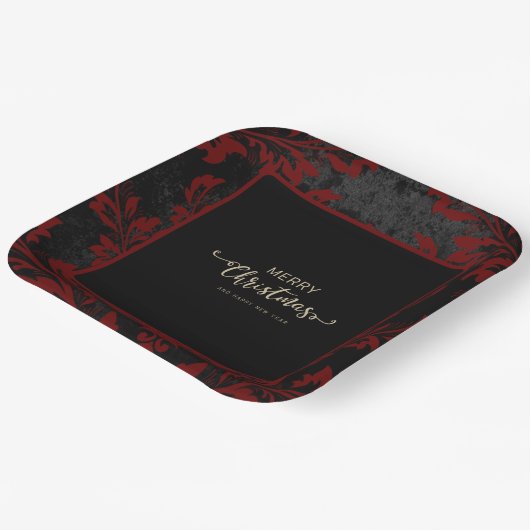Assiettes En Carton Élégant rouge damassé Noël personnalisé Plaques en (Angulaire)