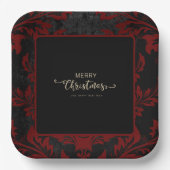 Assiettes En Carton Élégant rouge damassé Noël personnalisé Plaques en (Recto)