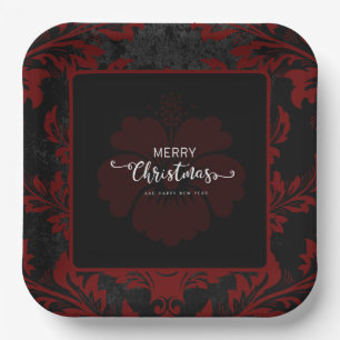 Assiettes En Carton Élégant rouge damassé Noël personnalisé Plaques en