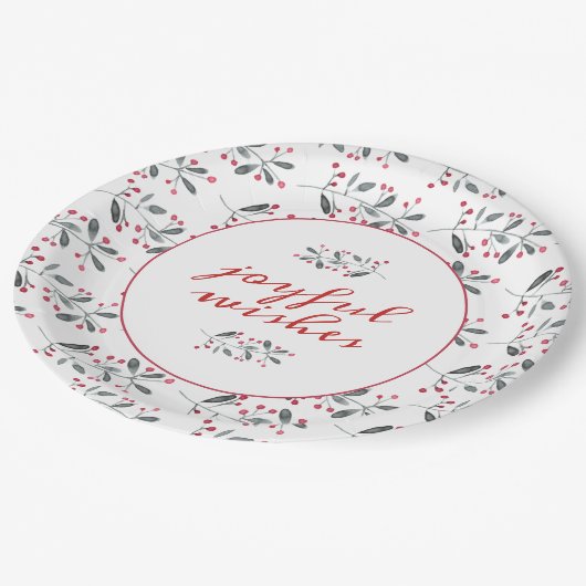 Assiettes En Carton Élégant Rouge & Green Holly Branches Noël (Angle)