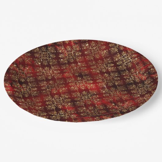Assiettes En Carton Élégant Rouge or Motif Noël (Angle)