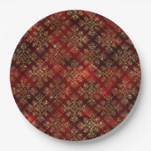 Assiettes En Carton Élégant Rouge or Motif Noël (Devant)