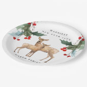 ASSIETTES EN CARTON ÉLÉGANT ROUGE VERT HOLLY BERRY DEER DUO NOUVEL AN (Angle)