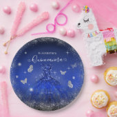 Assiettes En Carton Elégant Royal Blue Parties scintillant argent Gown (Fête)