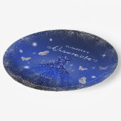 Assiettes En Carton Elégant Royal Blue Parties scintillant argent Gown (Angle)
