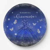 Assiettes En Carton Elégant Royal Blue Parties scintillant argent Gown (Devant)