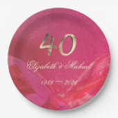 Assiettes En Carton Elégant Ruby Red Pink Gold 40e anniversaire (Devant)