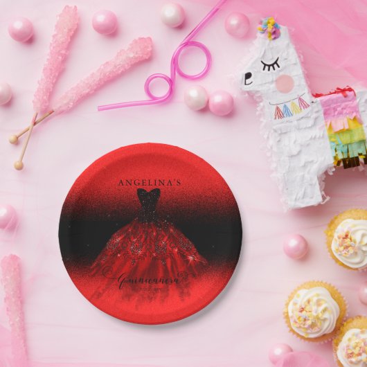 Assiettes En Carton Elégant Ruby Rouge espagnol Gown Quinceañera Papie (Fête)