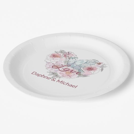 Assiettes En Carton Elegant Rustic Pink Moderne Chic Heart Script (Angle)
