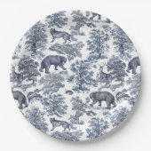 Assiettes En Carton Élégant Rustique Blue Forest Animaux Toile (Devant)