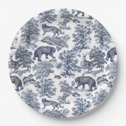 Assiettes En Carton Élégant Rustique Blue Forest Animaux Toile (Devant)