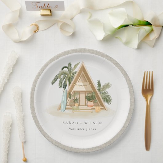 Assiettes En Carton Élégant Rustique Tropical Palm Beach Shack Mariage (Mariage)