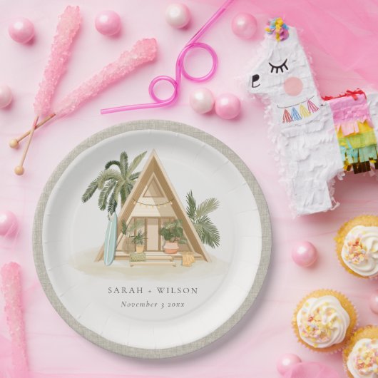 Assiettes En Carton Élégant Rustique Tropical Palm Beach Shack Mariage (Fête)