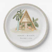 Assiettes En Carton Élégant Rustique Tropical Palm Beach Shack Mariage (Devant)