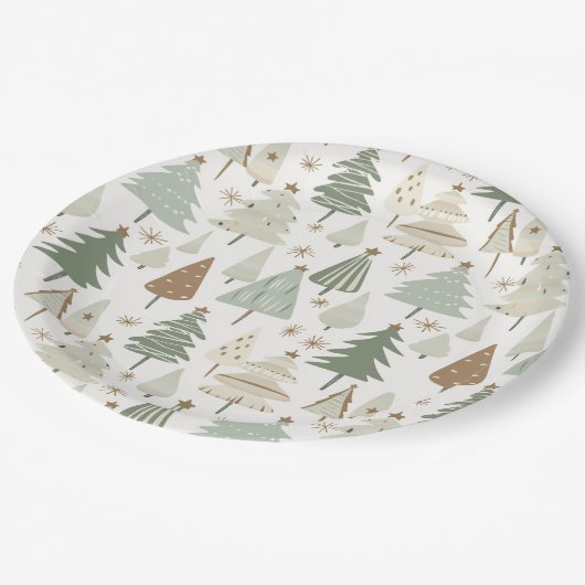 Assiettes En Carton Élégant Saga vert Noël Arbres motif (Angle)