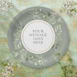 Assiettes En Carton Elégant Sage Green Gold Green<br><div class="desc">Doté de délicats feuilles d'aquarelle douce sur un arrière - plan vert sage, cette plaque de papier botanique chic peut être personnalisée avec votre message spécial dans un texte élégant. Parfait pour les mariages, les douches nuptiales, les baby showers, le baptême, les fêtes de fiançailles, les célébrations d'anniversaire et les...</div>