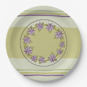 Assiettes En Carton Élégant Sage vert et violet Floral et rayures (Devant)