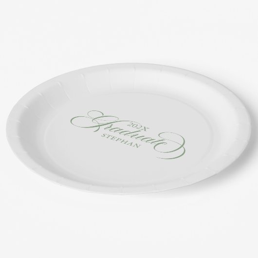 Assiettes En Carton Élégant Sage Vert Sage Gradué Typographie Script (Angle)