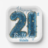 Assiettes En Carton Elégant Sapphire Bleu & Or 21e anniversaire (Recto)