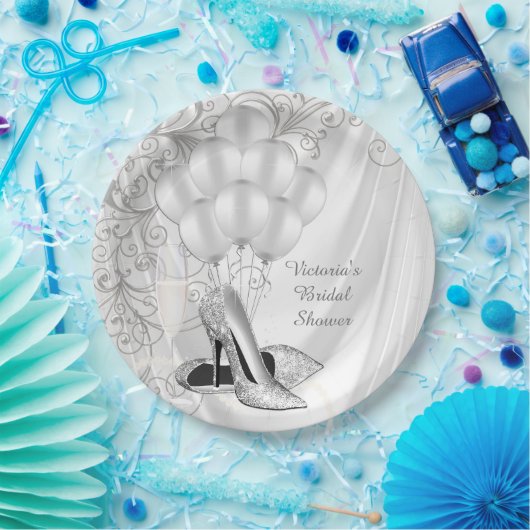 Assiettes En Carton Élégant Satin Blanc Chaussure Argentée Enterrement (Fête)