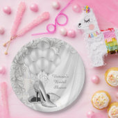 Assiettes En Carton Élégant Satin Blanc Chaussure Argentée Enterrement (Fête)