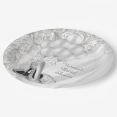 Assiettes En Carton Élégant Satin Blanc Chaussure Argentée Enterrement (Angle)